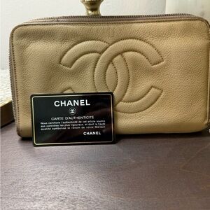 CHANEL Beige Leather Wallet with Logo